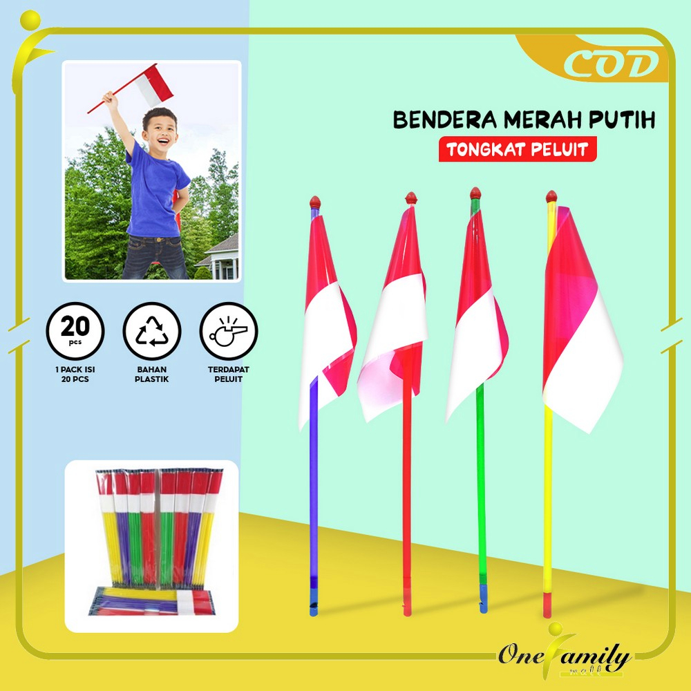 Jual One C907 Bendera Plastik Merah Putih Isi 20pcs Tangkai Ada Peluit Bendera Indonesia