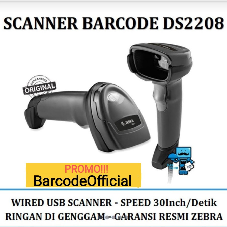 Jual BARCODE SCANNER ZEBRA SYMBOL DS 2208 1D & 2D ORIGINAL HARGA