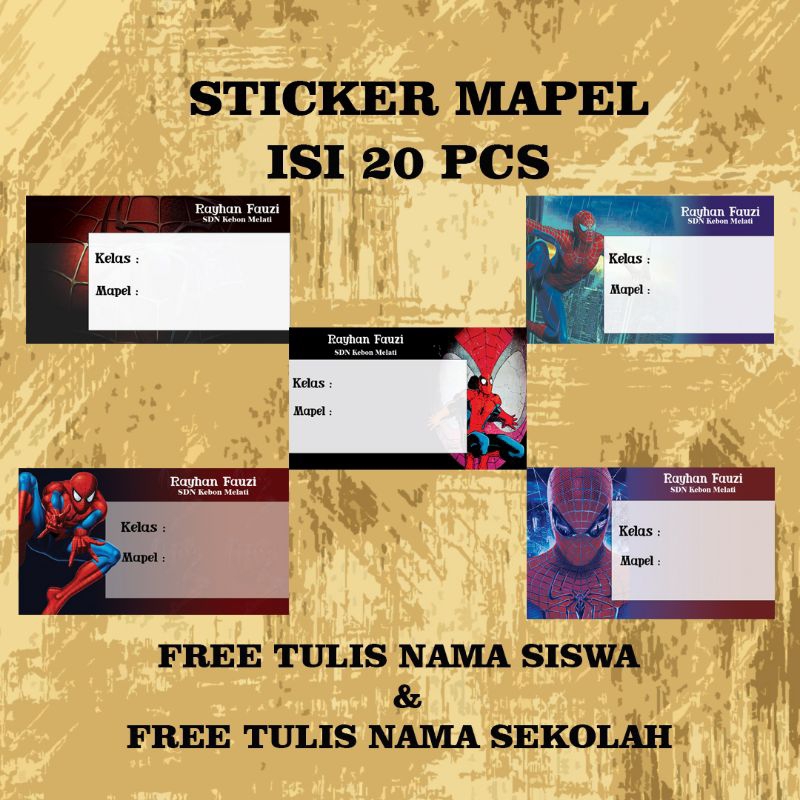 Jual sticker mapel isi 20 pcs, series spiderman, sticker label buku ...