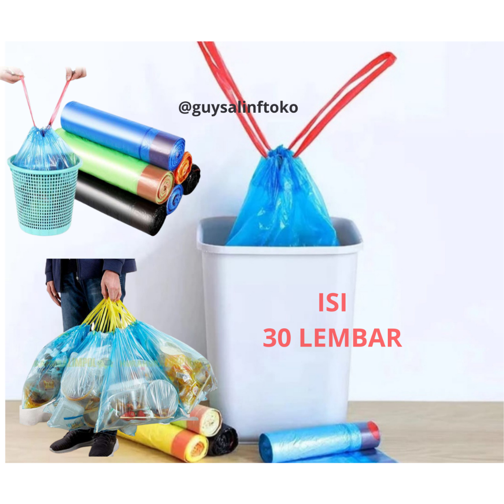 Jual Kantong Plastik Sampah Roll Dengan Tali 45x50cm Isi 30lembar Tempat Sampah Plastik 3119