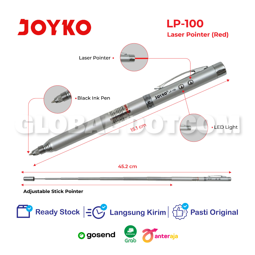 Jual JOYKO LP-100 LASER POINTER PLUS PULPEN SENTER STICK ADJUSTABLE 4 ...