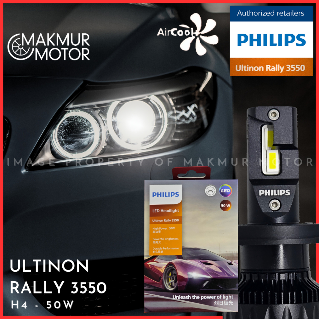 Jual LAMPU MOBIL PHILIPS ULTINON RALLY 3550 - H4 6500K 50W | Shopee ...