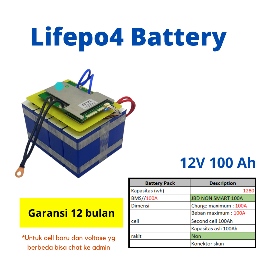 Jual BATERAI LIFEPO4 12V 100AH MERK EVE CYCLE LIFE 2000 MASA PAKAI 5-10 ...