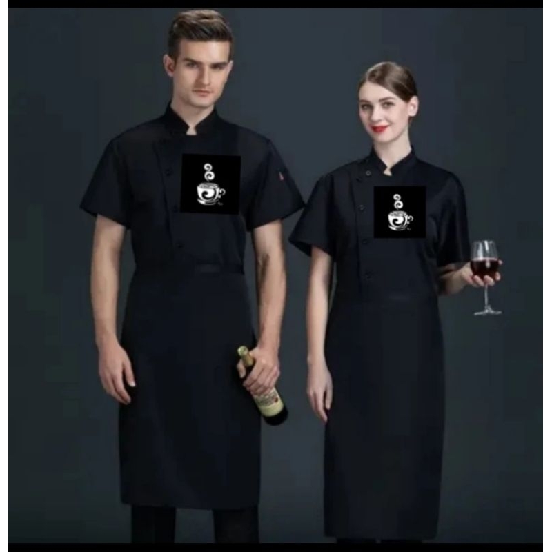 Jual baju chef baju koki/ seragam kerja unisex Cafe/Lestoran , Hitam