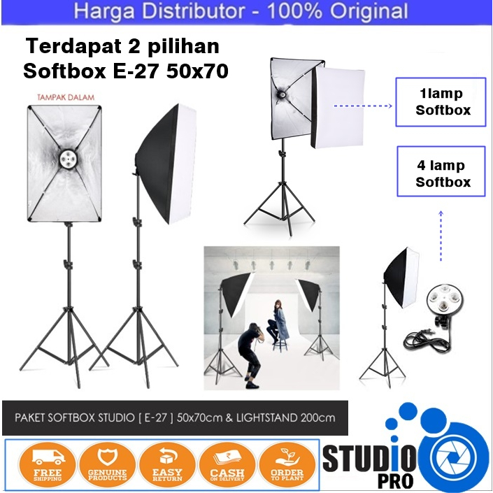 Jual PAKET STUDIO Softbox Socket E 27 4 Lamp Stand 200cm Daylight Lamp ...