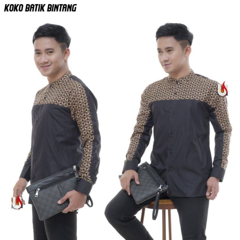 Jual Baju Koko Motif Bintang Baju Koko Lengan Panjang kombinasi Batik ...