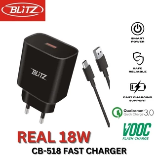 BLiTZ CB-518Q Fast Charger 18W Real VOOC + Qualcomm QC3.0 Adaptor Fast Charging + Kabel Micro USB / Lightning iPhone / Type C