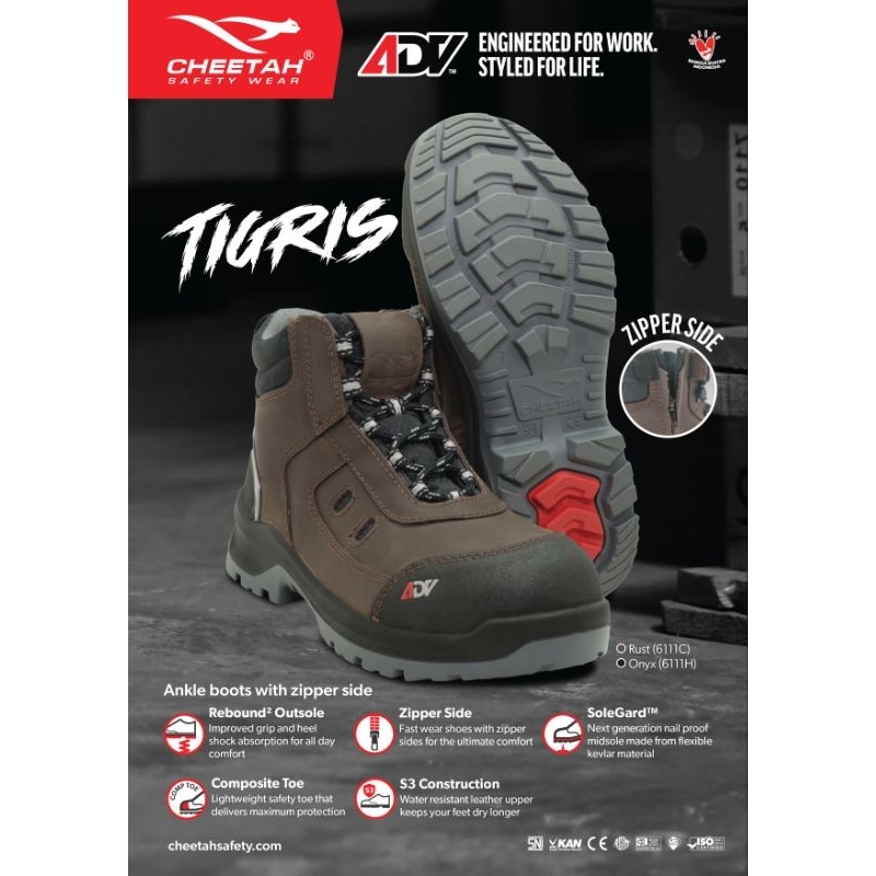 Jual ( NEW ARRIVAL + Bonus ) Sepatu Safety Cheetah Tigris Rust 6111C