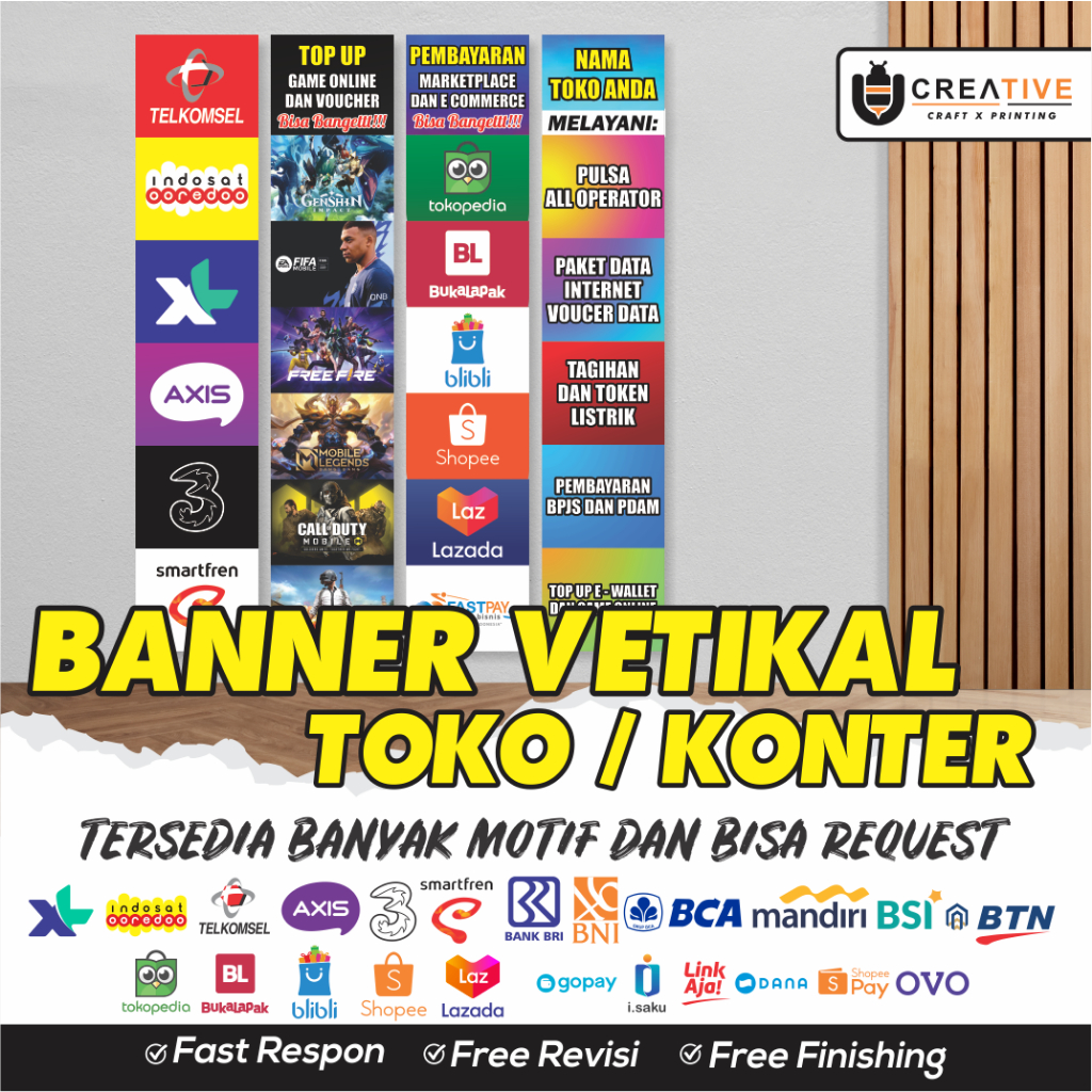 Jual Spanduk Banner Konter Vertikal Hiasan Dinding Toko Konter Spanduk Operator Cellular