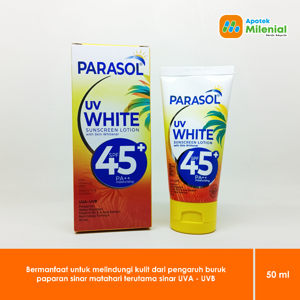 Jual Parasol UV White Sunscreen Lotion SPF 45 50 ml / Melindungi Kulit Dari Efek Buruk Sinar