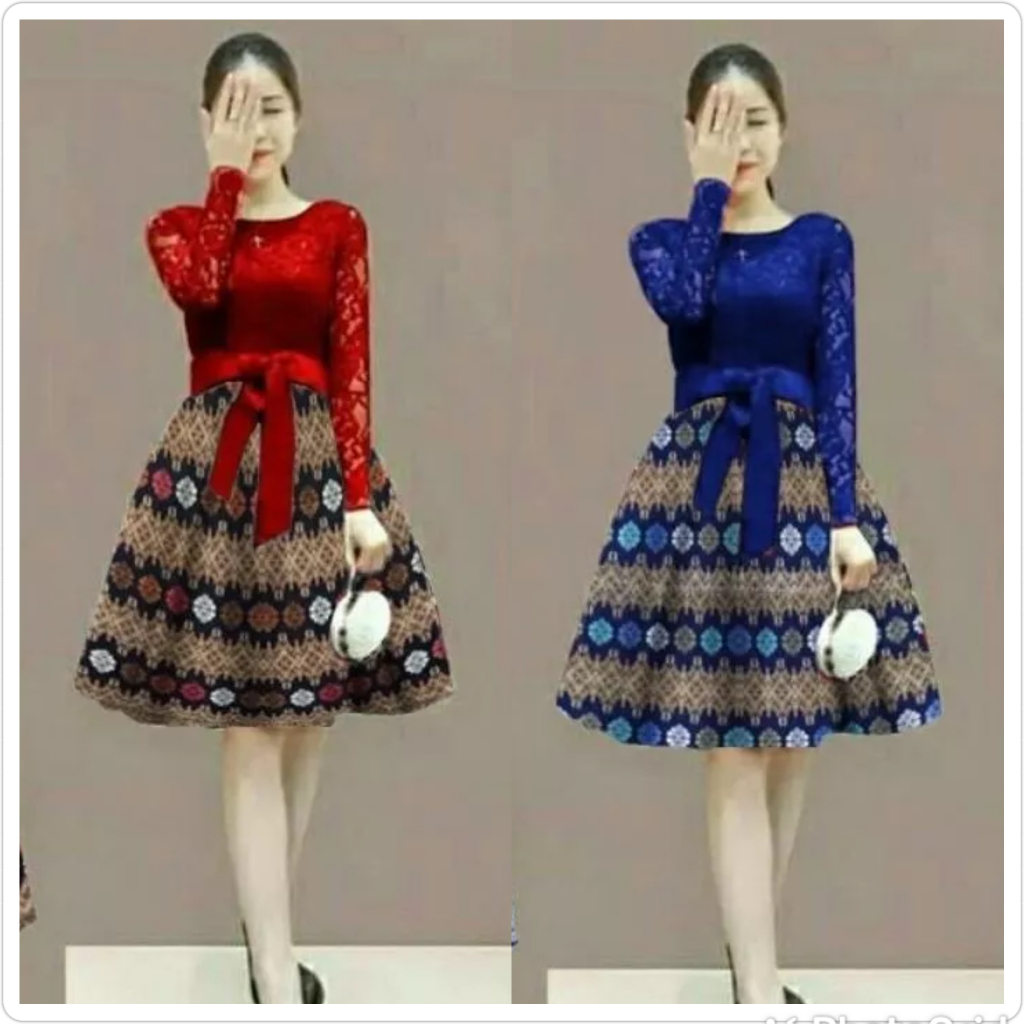 Jual DRESS NATAL BRUKAT KOMBI BATIK / DRESS PENDEK IBADAH GEREJA / MINI