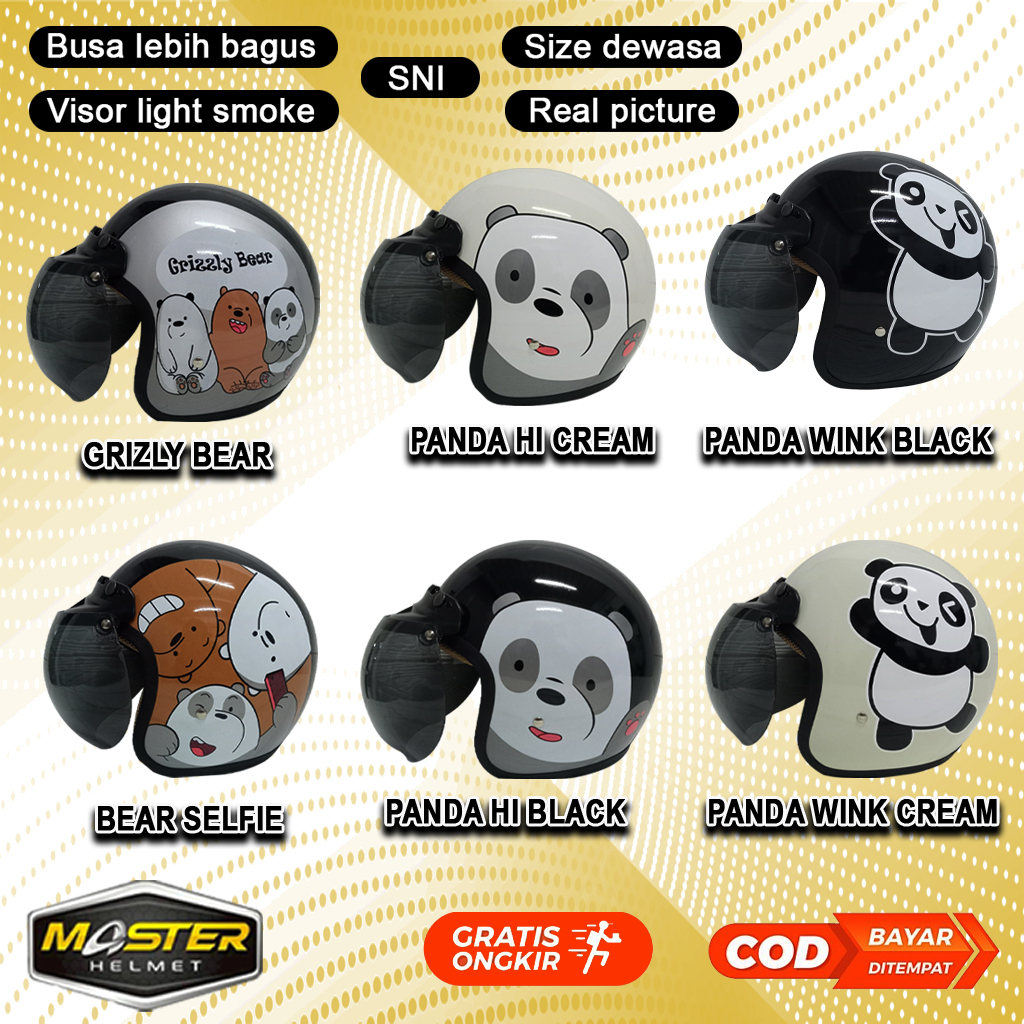 Jual BISA COD HELM BOGO RETRO MOTIF PANDA BERUANG GRIZLY BEAR PRIA ...