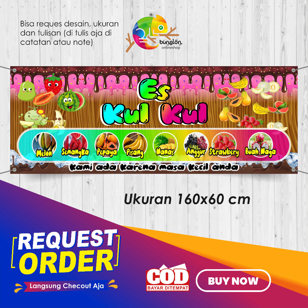 Jual Size 160x60 Cm Spanduk Banner Es Kul-Kul Buah Bisa Reques Desain
