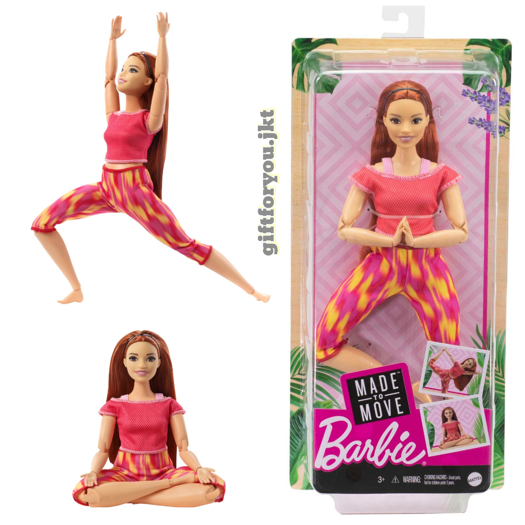 Barbie Made To Move MTM Blonde Yoga Orange Top Mattel Mainan Boneka Anak  Original Curvy Doll GXF07