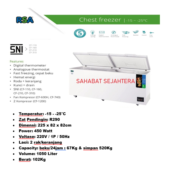 Jual Chest Freezer Kapasitas 1050 L RSA TIPE CF-1200 / CF 1200 / CF1200 ...