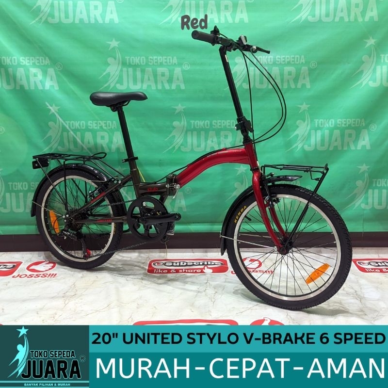 Jual SEPEDA LIPAT UNITED STYLO V-BRAKE 6 SPEED FOLDING 20 INCH | Shopee ...