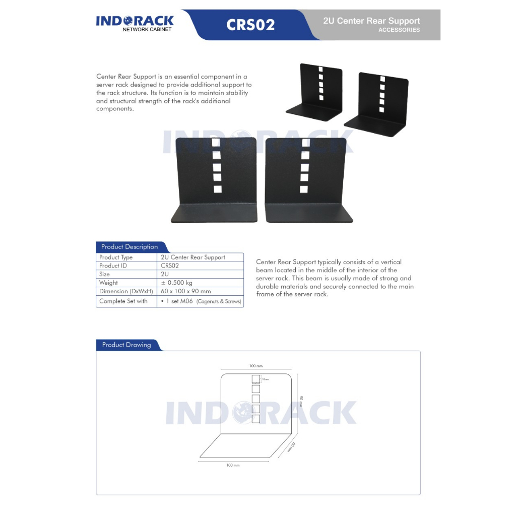 Jual RACK CENTER REAR SUPPORT 2U - INDORACK CRS02 ACCESSORIES RAK ...