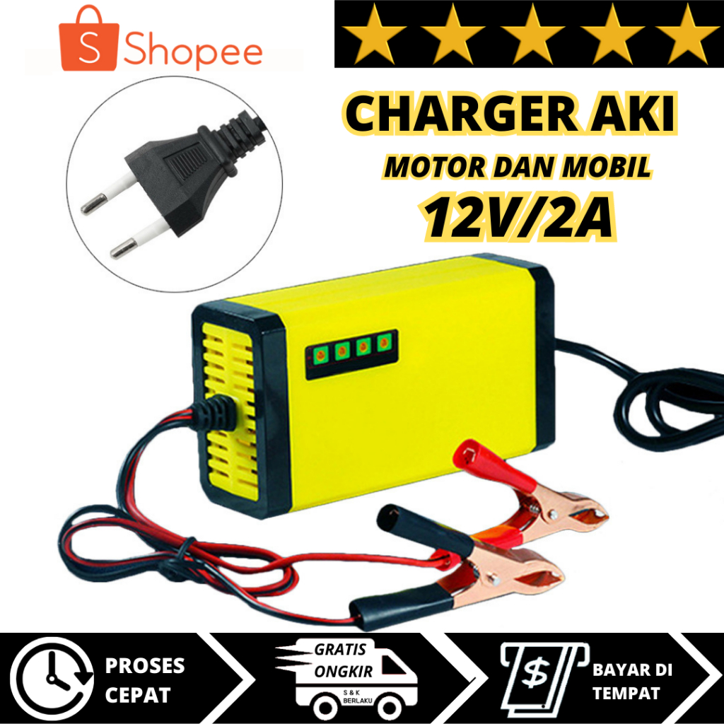 Jual CAS CASAN AKI MOTOR MOBIL 12V 2A 12V/12A PORTABLE OTOMATIS CHARGER