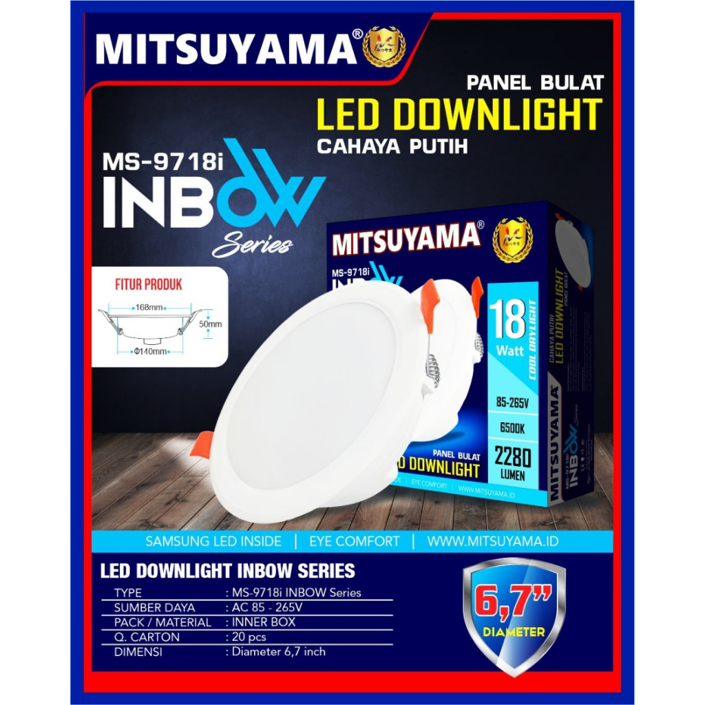 Jual LAMPU DOWNLIGHT LED INBOW 18 WATT PUTIH MITSUYAMA LAMPU PANEL LED ...
