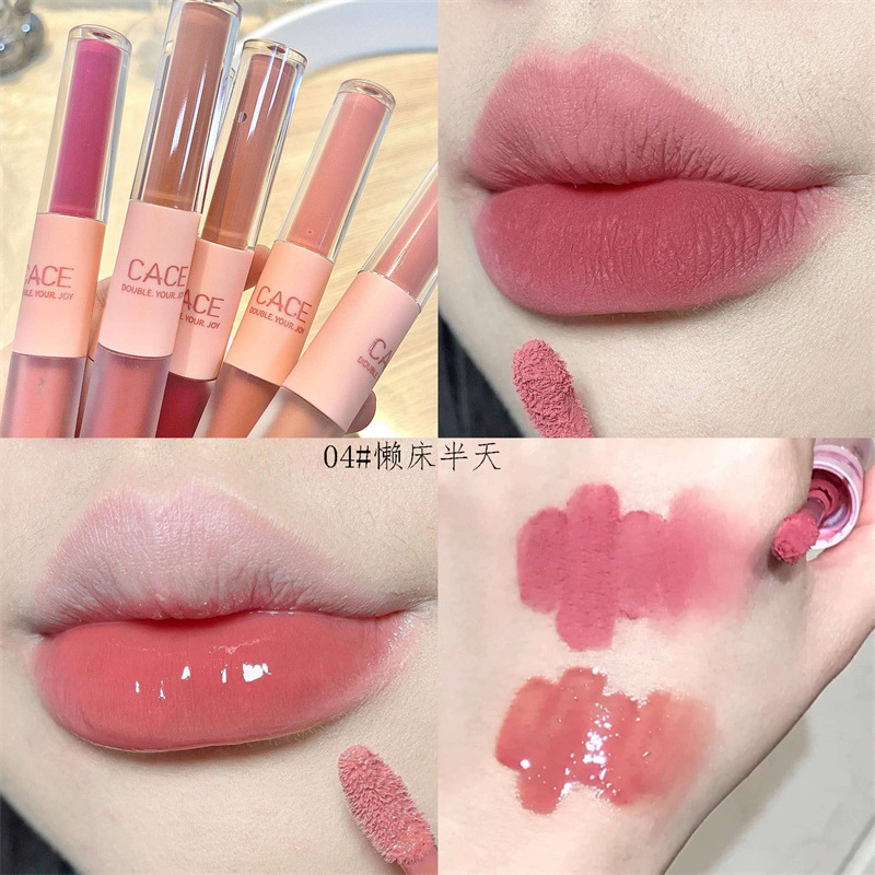 Jual COD 2 In 1 Matte + Glossy Lipstik Korea Waterproof Tahan Lama Anak