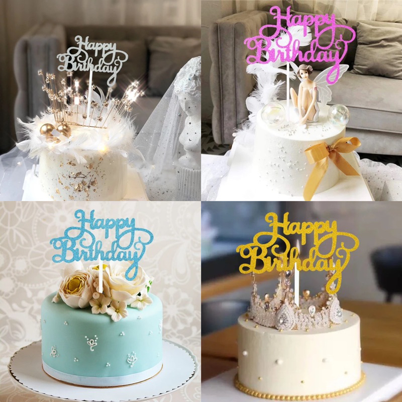 Jual 5pcs Glitter Cake Topper Topper Happy Birthday Hiasan Kue