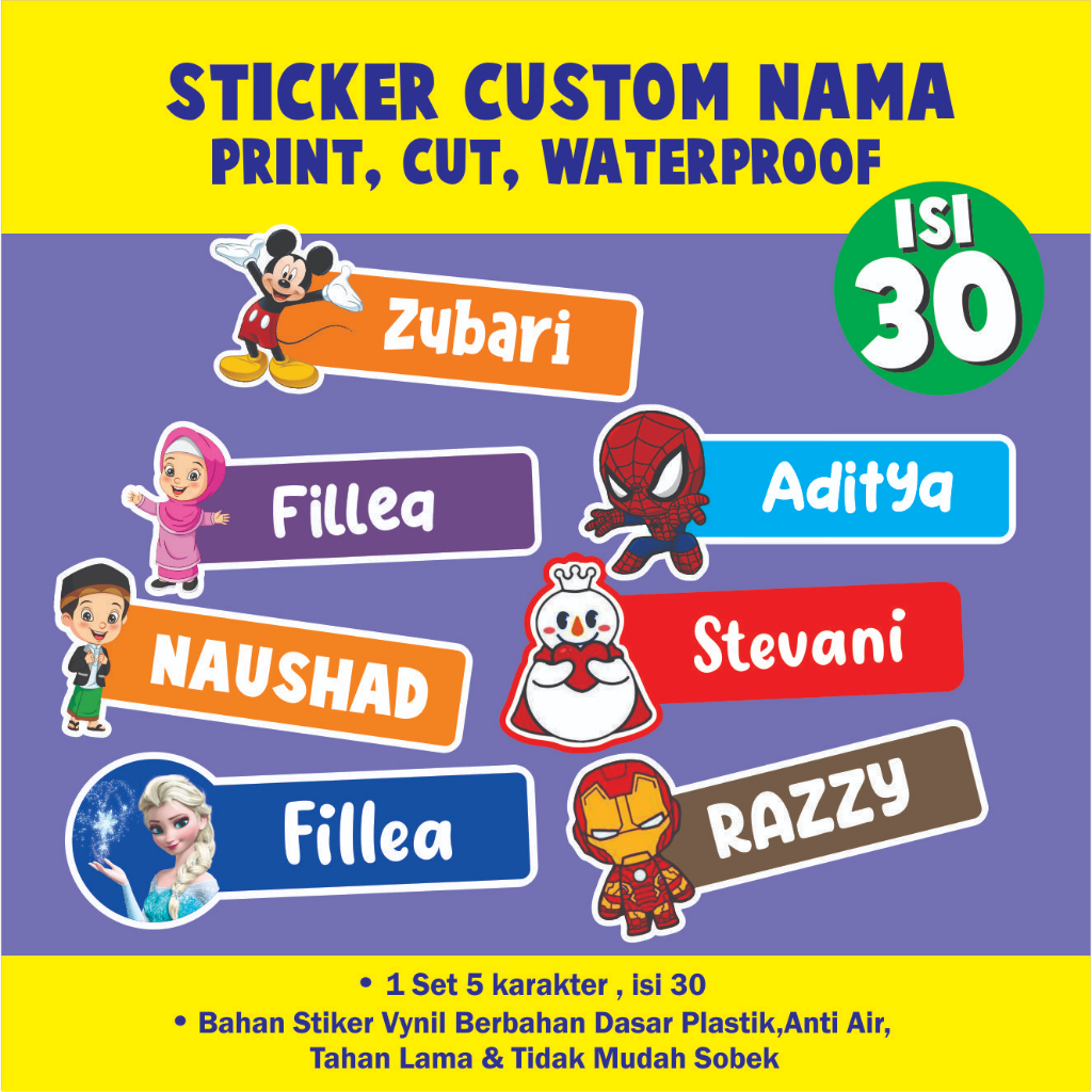 Jual Sticker Nama Waterproof / Sticker Label Nama / Sticker Label Nama