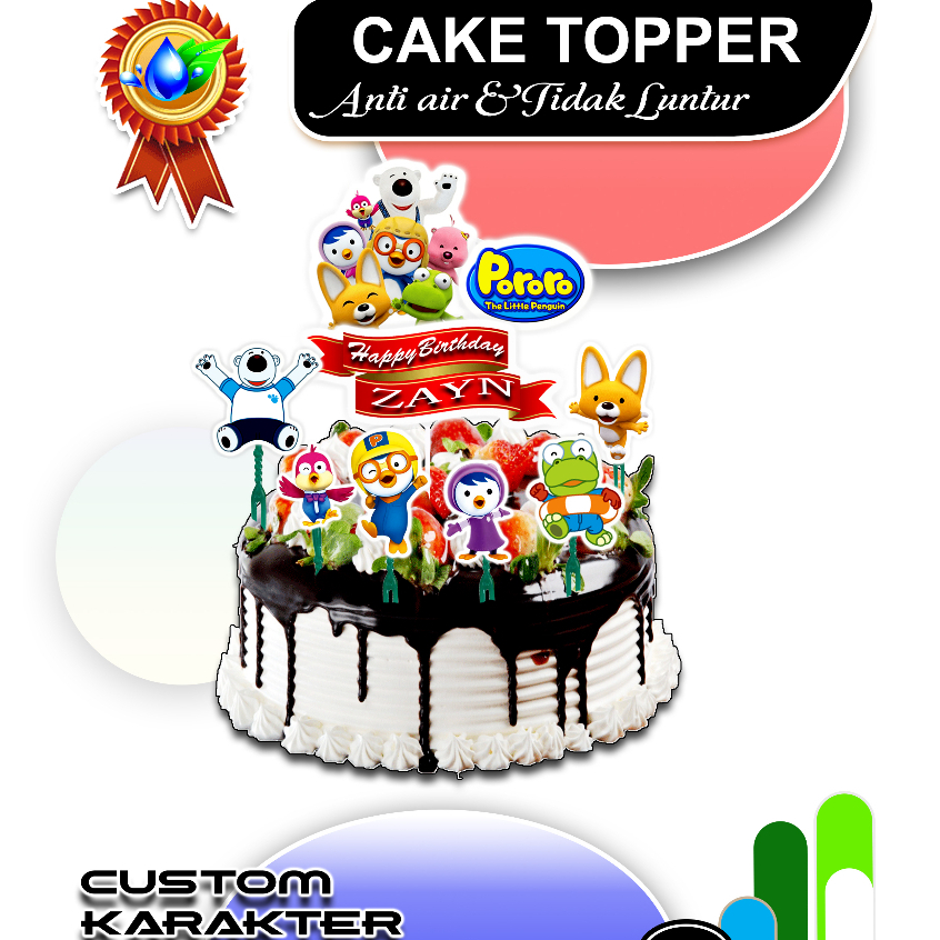 Jual cake topper custom karakter pororo, mobile legends, free fire
