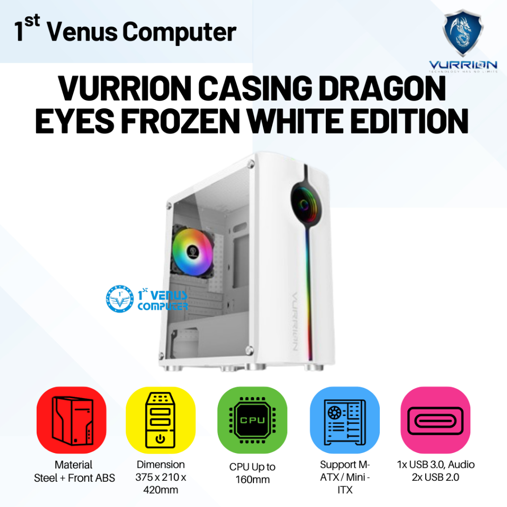Jual CASING PC VURRION DRAGON EYES FROZEN WHITE EDITION M-ATX / CASE05 ...