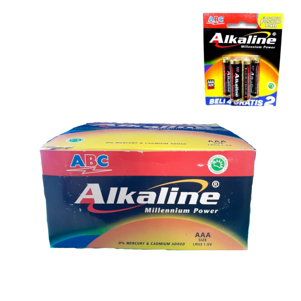 Jual BATERAI ABC ALKALINE AAA BATERAI A3 LR 3 ISI 4+2 ( 12 HGR= 72 BIJI ...