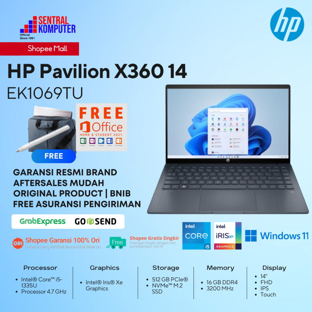 Jual Hp Pavilion X360 14 Ek1069tu Touch I5 1335 16gb 512gb W11ohs 140fhd Shopee Indonesia 0004