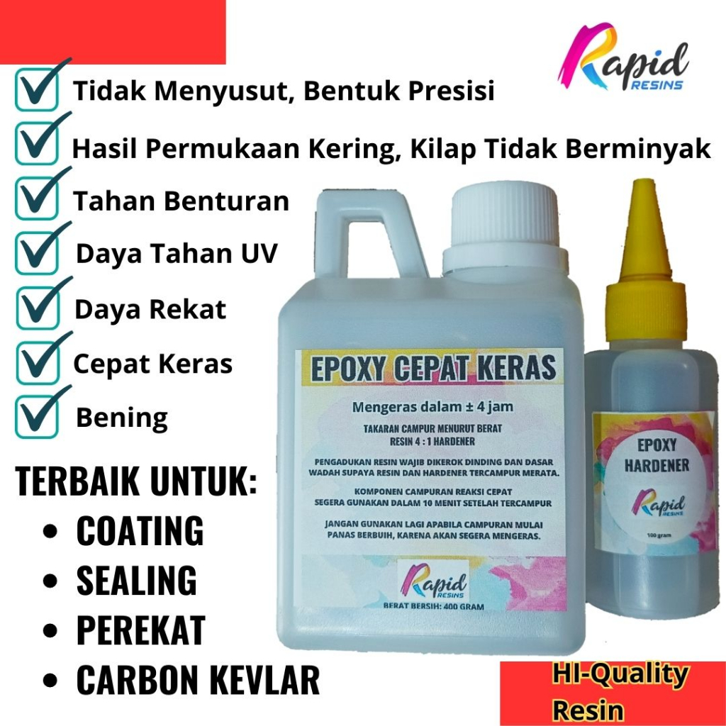 Jual Rapid Fast Super Hard Resin Epoxy Epoksi Bening Kristal Topcoat