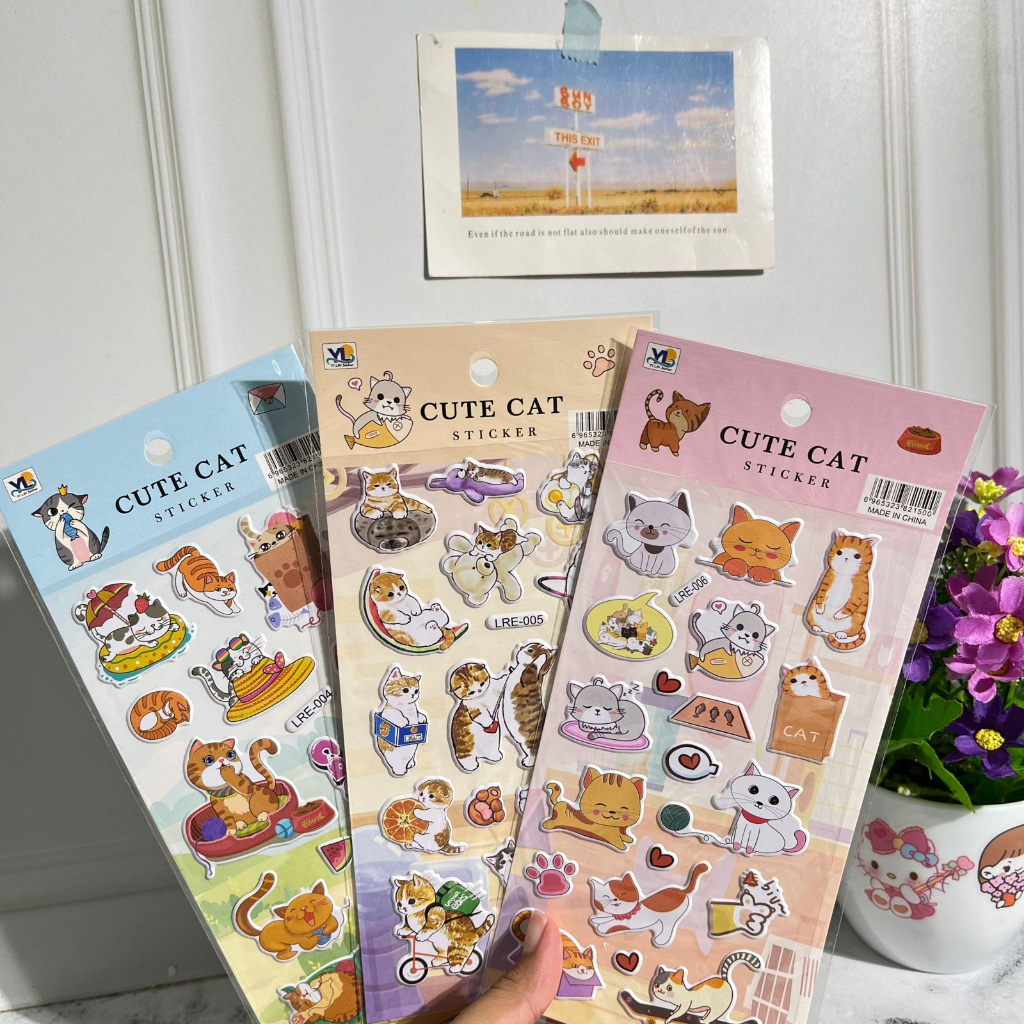Jual Sticker 3D CUTE CAT kode LRE-00 sticker timbul gambar kucing lucu ...
