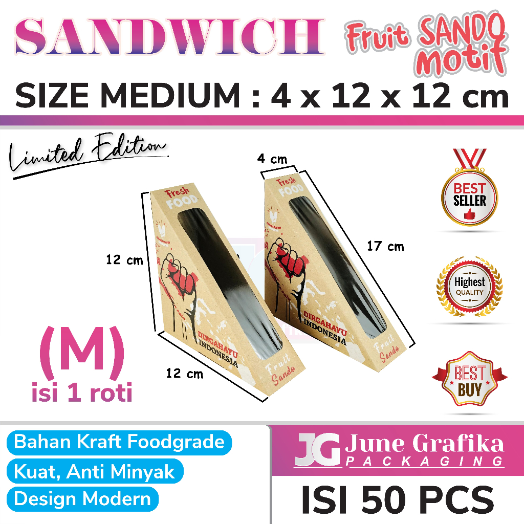 Jual (Isi 50pcs) Kemasan / Box Sandwich / Packaging Kraft Sandwich ...