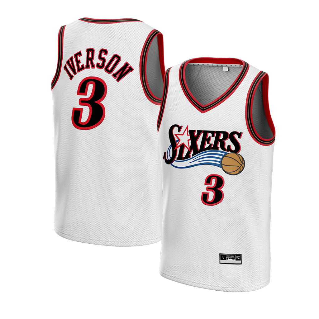 ORIGINAL Jersey Allen Iverson Philadelphia Sixers #3 PUTIH WHITE  Swingman Bola Basket Baju Kaos T-Shirt Tshirt Atasan Costum Kostum
