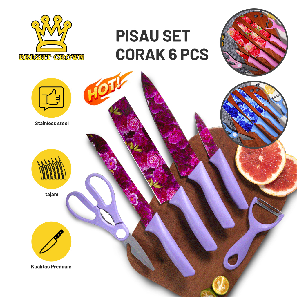 Jual Bright Crown TERBARU Pisau Set 6 Pcs Corak Bunga Bahan Stainless