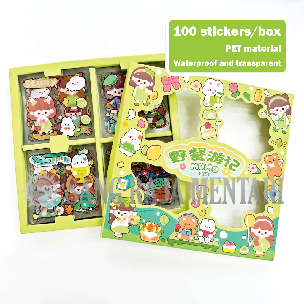 Jual Sticker Momojan Waterproof Dapat Box Isi 100 Lembar Stiker Dekorasi Estetik Korea 2565