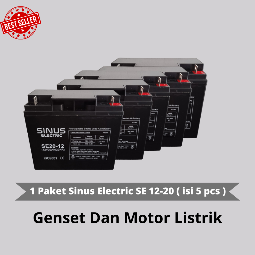 Jual aki baterai genset motor listrik 12v 20ah vrla sinus 5 pcs