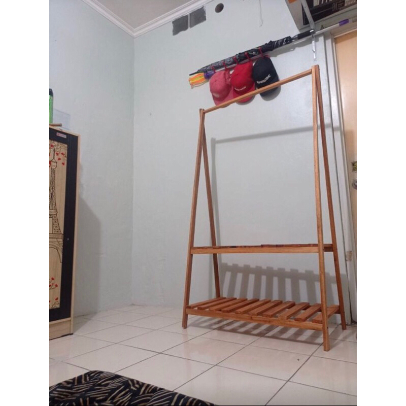 Jual Stand Hanger Papan Hanger Baju Kayu Gantungan Baju Rak