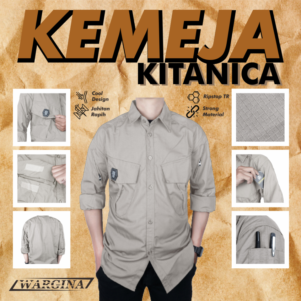 Jual Kemeja Outdoor Kitanica Lengan Panjang Pria Bahan Ripstop Premium High Quality Seragam