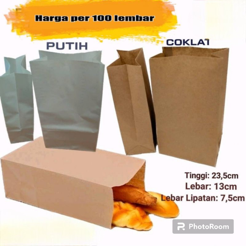 Jual Paper Bag Putih/Kantong Makanan/Kertas Roti/Kantong Kertas Isi 100 ...