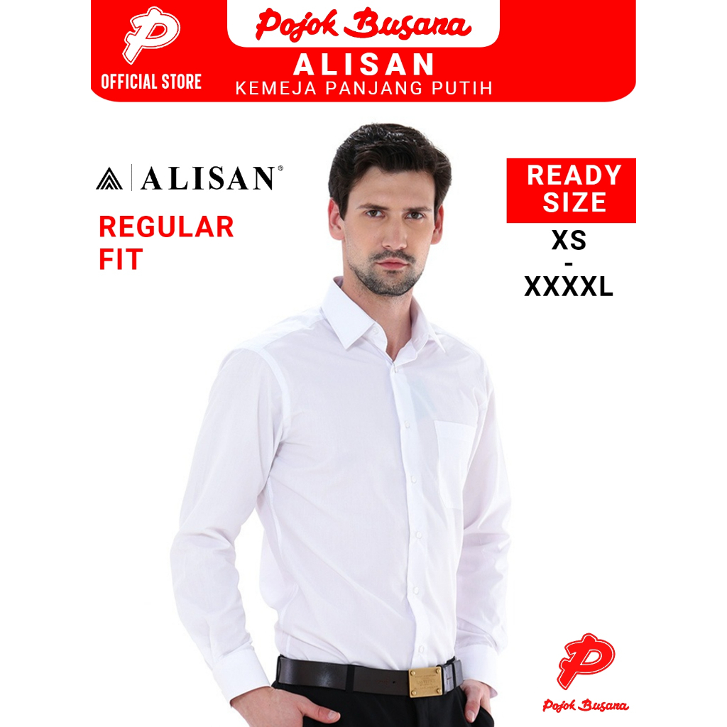 Jual Pojok Busana Alisan Kemeja Panjang Regular Pria Baju Cowok Formal Kerja Kantor Putih