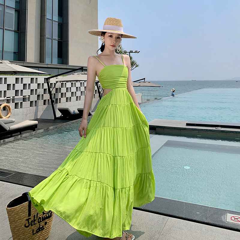 Jual 𝐑𝐄𝐀𝐃𝐘 𝐒𝐓𝐎𝐂𝐊 𝐒𝐀𝐅 - ELINE lime green summer dress woman premium