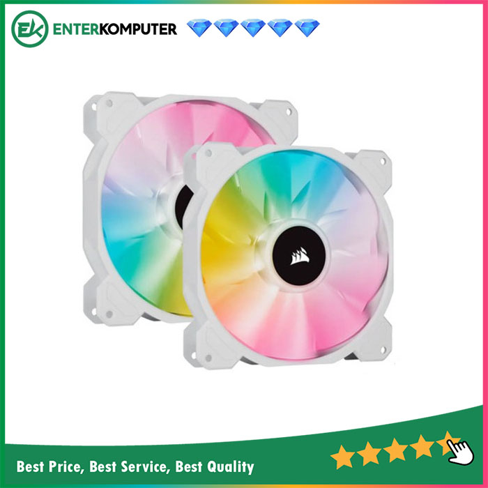 CORSAIR White SP140 RGB ELITE, 140mm RGB LED Fan with AirGuide, 68 CFM, Dual Pack with Lighting Node CORE