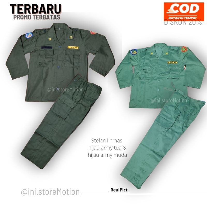 Jual Stelan Baju Linmas Terbaru Seragam Pakaian Hansip Hijau Tua