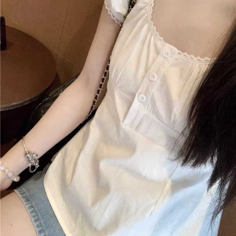 Jual Dupe Brandy Melville Korean White Top y2k Styles Kaos Blus
