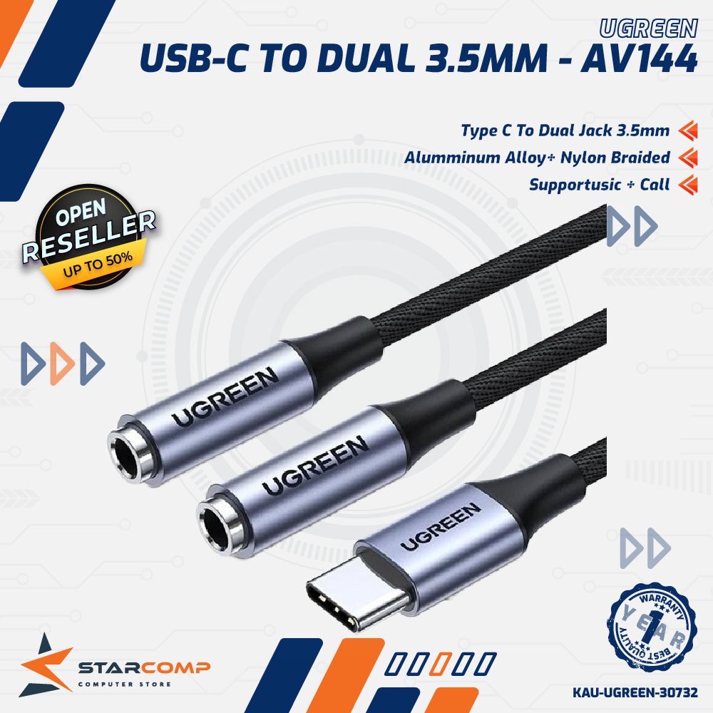 Jual UGREEN 30732 Splitter Type C To Dual Jack 3.5mm Audio Musik Call ...