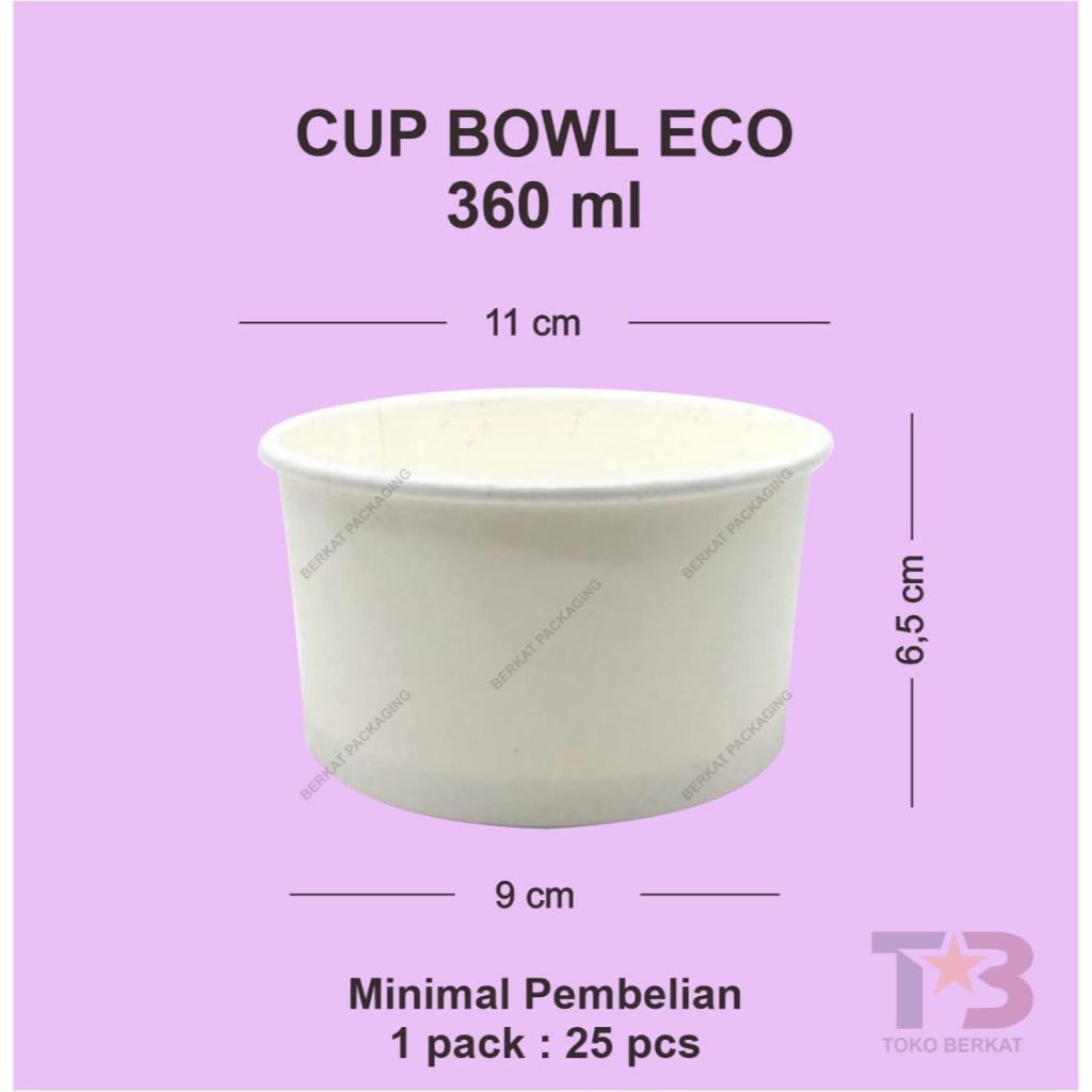 Jual Cup Bowl 360ml 12oz ECO TANPA TUTUP / Paper Bowl 360ml 12oz/TUTUP ...