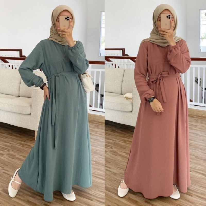 Jual Gamis Crinkle Premium Airflow Haula Dress Gamis Polos Simple