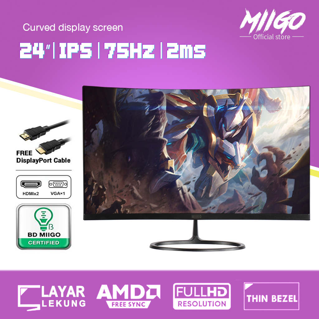 Jual MIIGO layar lengkung 24 inci, layar HD, monitor permainan, panel