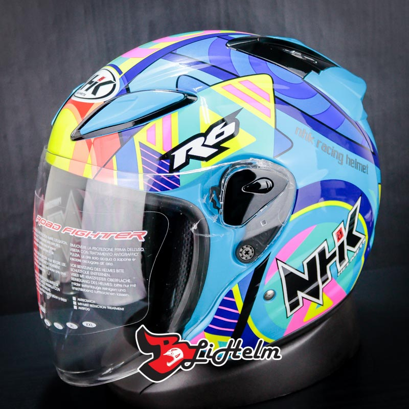 Jual HELM NHK R6 PIGMENT BLUE FLUO | HALF FACE HELMET SNI | SINGLE ...